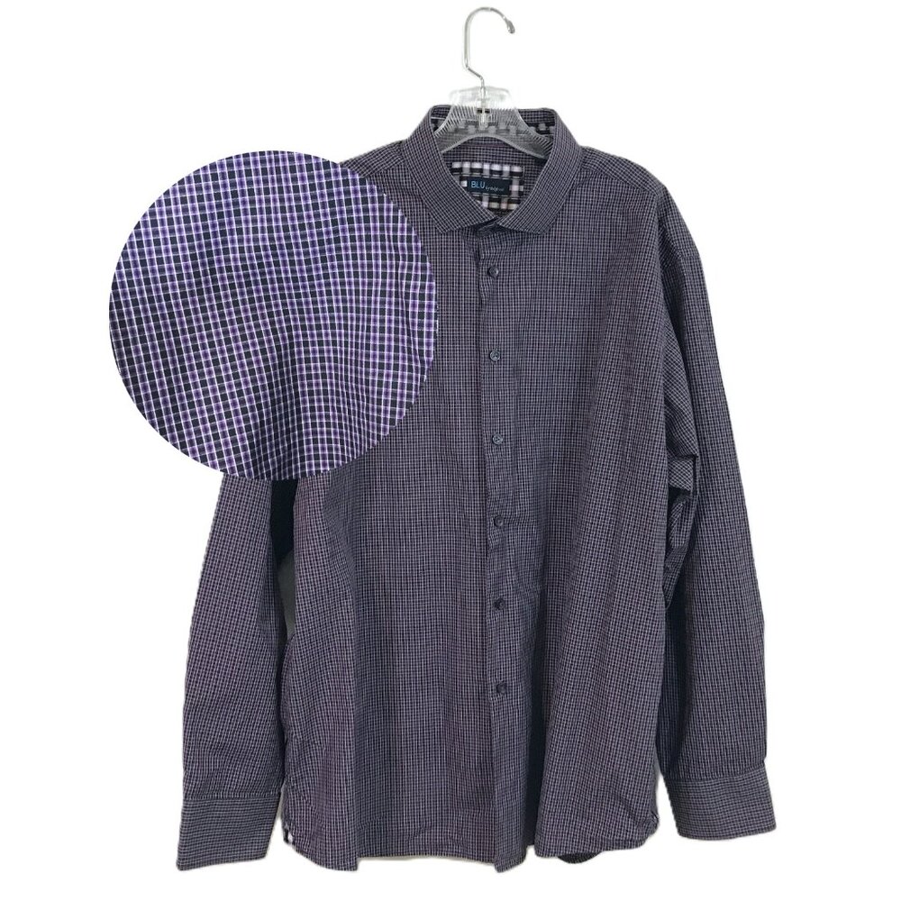 BLU by Polifroni Long Sleeve Button Down Shirt Purple Check Print Men XXL